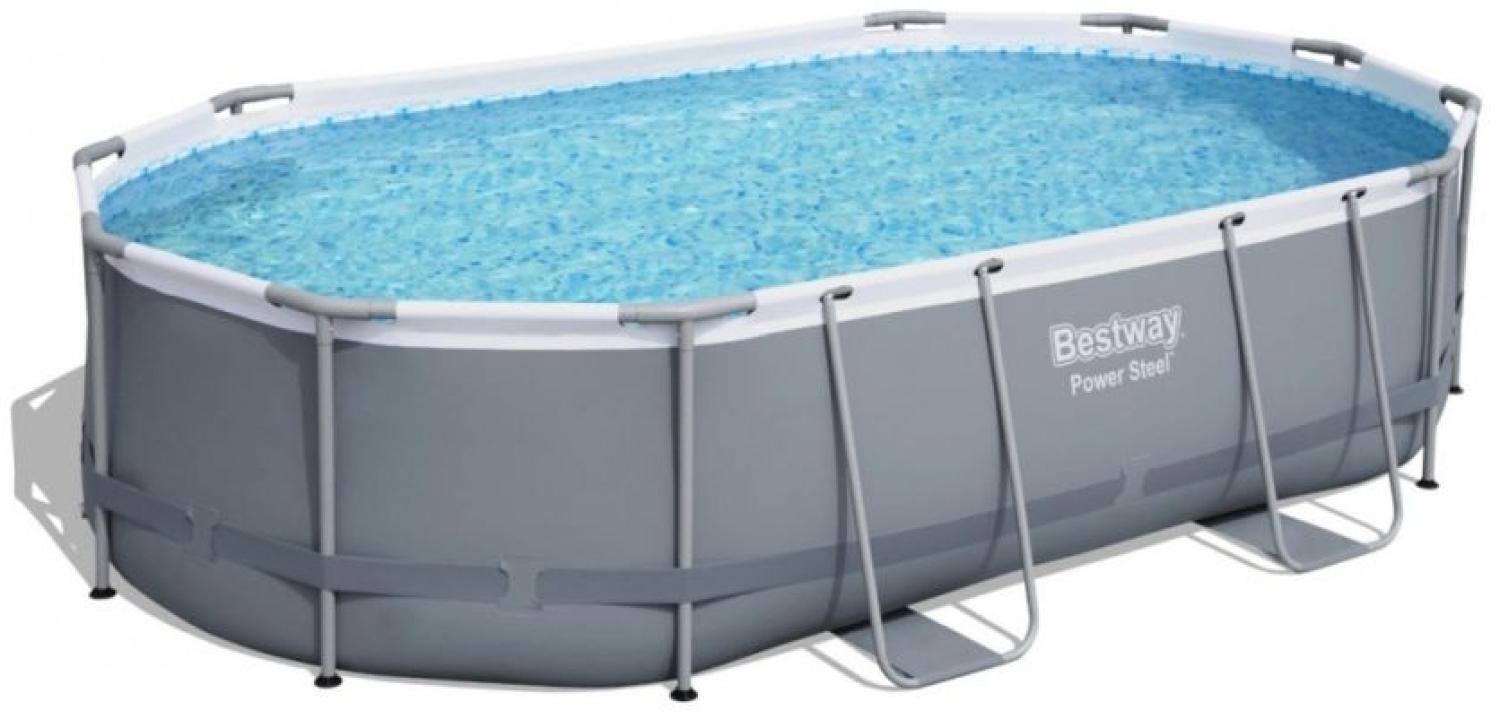 Bestway Power Steel Frame Swimmingpool Pumpe Leiter Cover 488 x 305 x 107 cm Bild 1