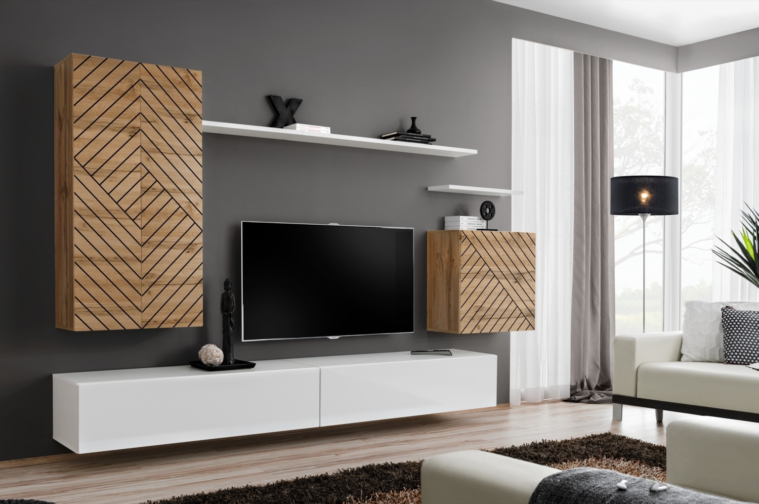 99rooms Swotch II L Wohnwand Wotan Eiche Weiß Bild 1