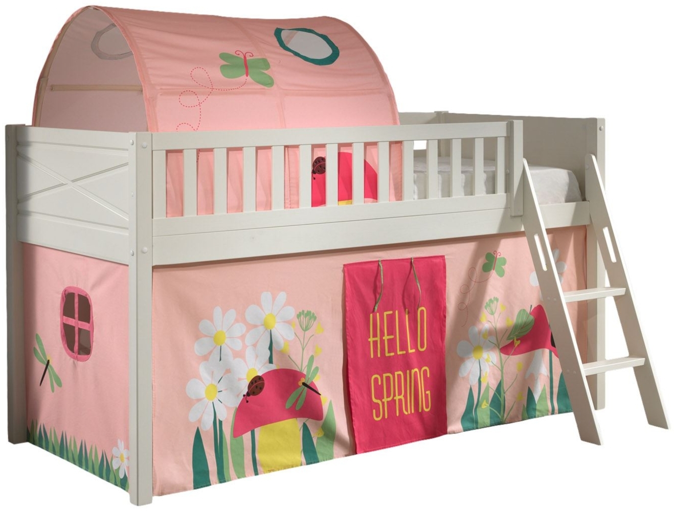 Kinderbett Karyl 208x114x135 Massivholz Weiß Textilset Spring 2 Bild 1