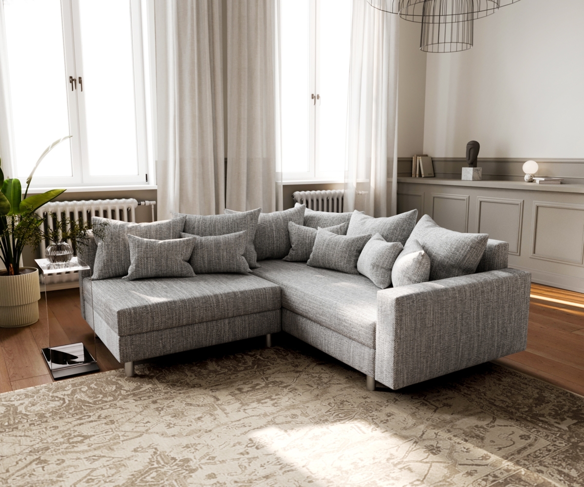 Ecksofa Clovis Hellgrau Strukturstoff Armlehne Ottomane Rechts Bild 1