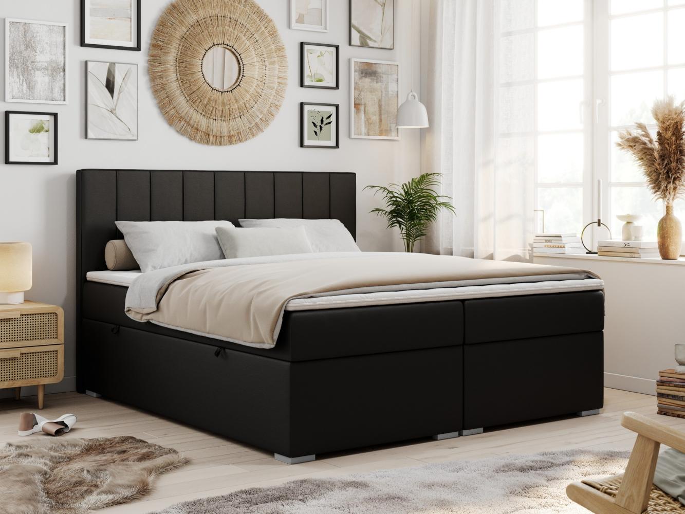 Boxspringbett mit 2 Bettkästen, Matratze und Topper, Polsterbett - ALLY - 200x200cm - Schwarz Kunstleder - H3 Bild 1