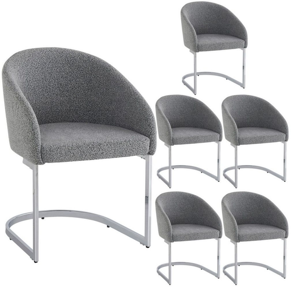 HAUSS SPOLE Esszimmerstuhl 6er Ergonomischer Freischwinger mit Metallbeinen für wohnzimmer Grau (Polsterstuhl, Wohnzimmerstuhl, Küchenstuhl, 6 St), Ergonomischer Stuhl für Wohnzimmer, Esszimmer Bild 1