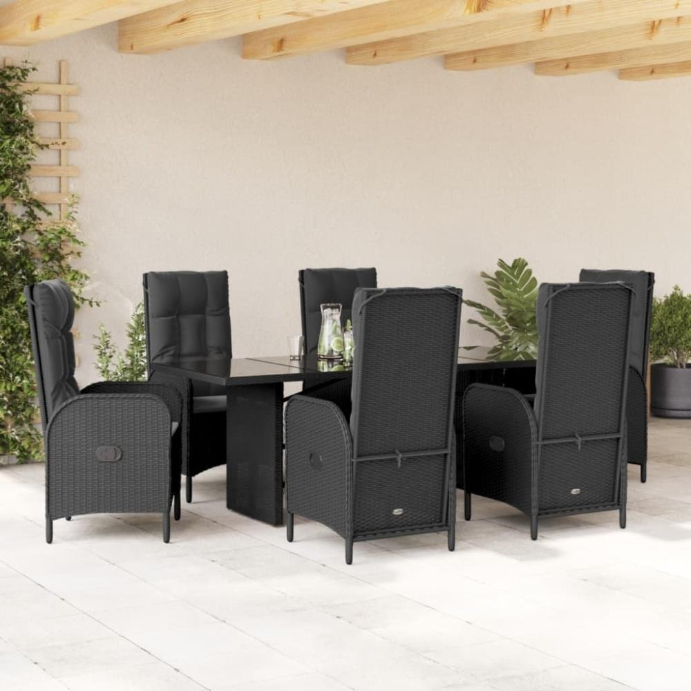 vidaXL 7-tlg. Garten-Essgruppe mit Kissen Schwarz Poly Rattan 3213524 Bild 1