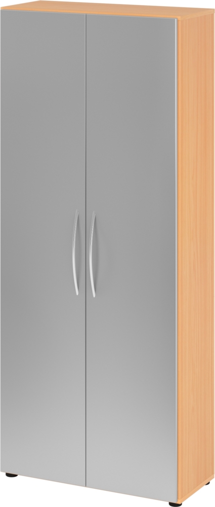 bümö Mehrzweckschrank 80cm breit, Aktenschrank o. Schuhschrank hoch, Schrank mit Regal, Küchenschrank in Buche/Silber aus Holz, Vorratsschrank & Haushaltsschrank mit Metallgriffen, 4100-6-S Bild 1