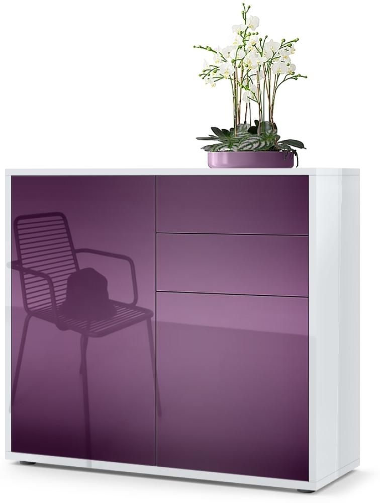 Vladon Sideboard Ben, Kommode mit 2 Türen und 2 Schubladen, Weiß Hochglanz/Brombeer Hochglanz (79 x 74 x 36 cm) Bild 1