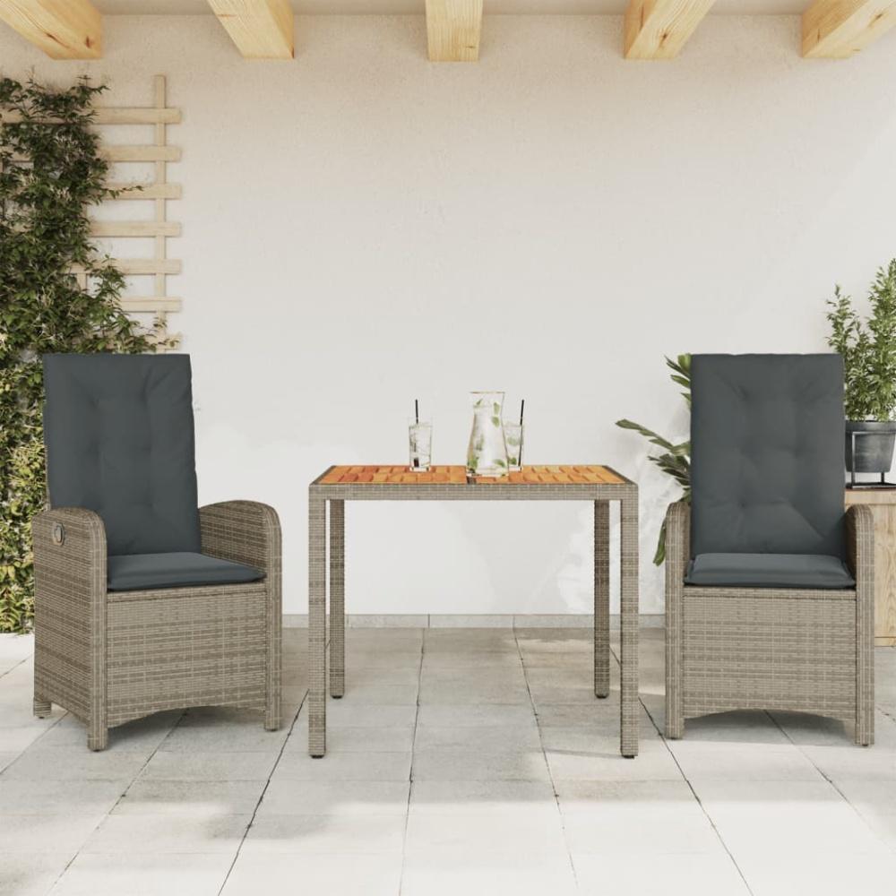 vidaXL 3-tlg. Garten-Essgruppe mit Kissen Grau Poly Rattan Bild 1