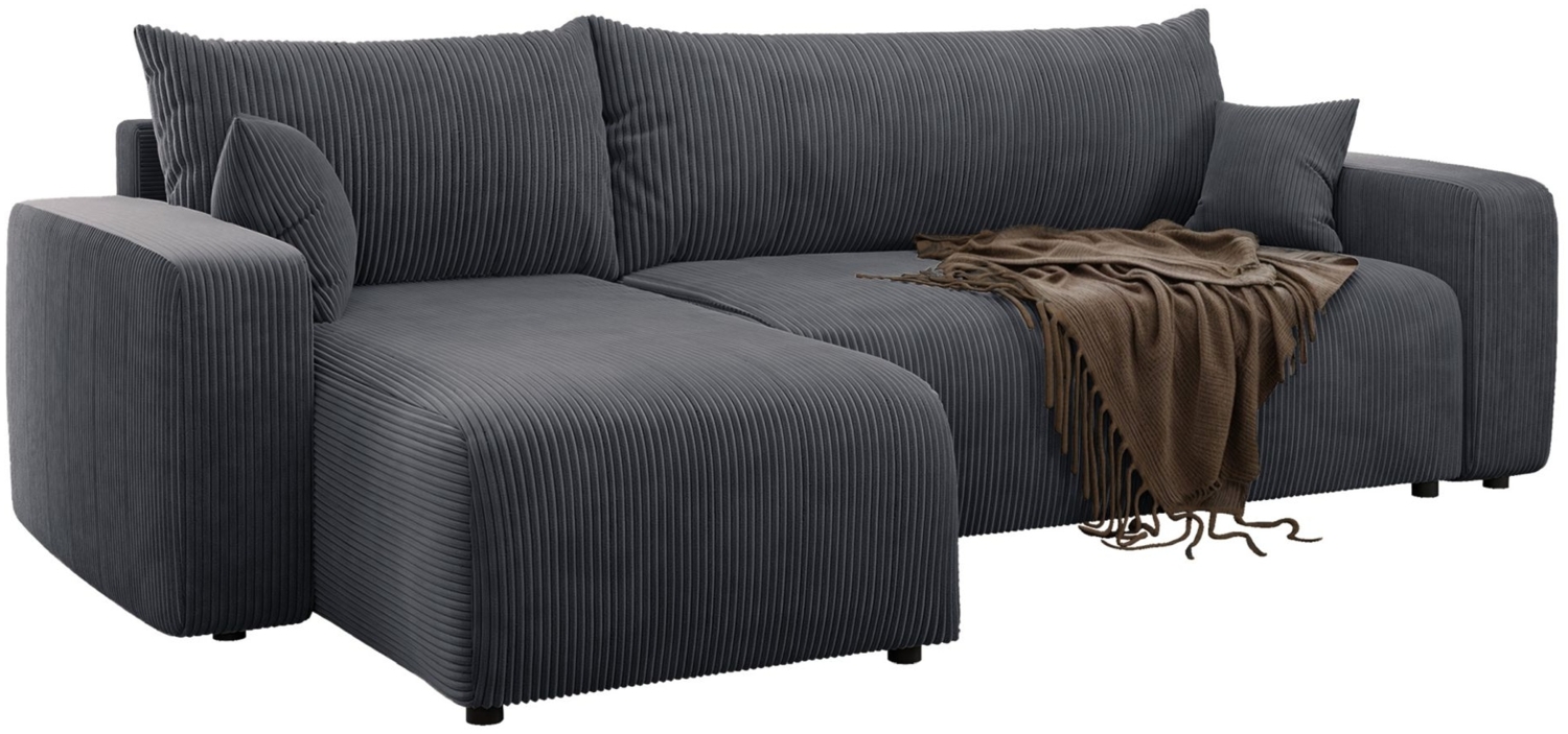 Selsey 'Pianoni' Ecksofa mit Schlaffunktion, Stauraum und Cordbezug, grau, 83 x 244 x 140 cm Bild 1