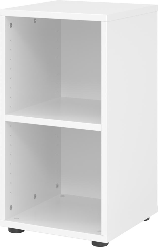 bümö Regal weiß, Standregal aus Holz für 2 Ordnerhöhen - Bücherregal klein 40 cm schmal, Aktenregal für Ordner & Bücher, kleines Büroregal, Holzregal, Ordnerregal, Buchregal Dachschräge, 924RE-W Bild 1