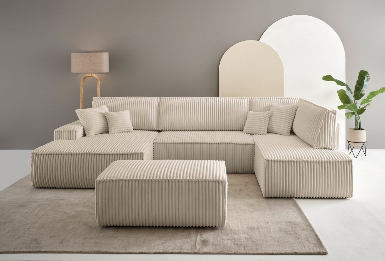 andas Wohnlandschaft FINNLEY U-Form XXL 329 cm, Schlafsofa, Schlaffunktion m. Bettkasten, (194/139 cm), Bouclé, Struktur und Cord Bild 1