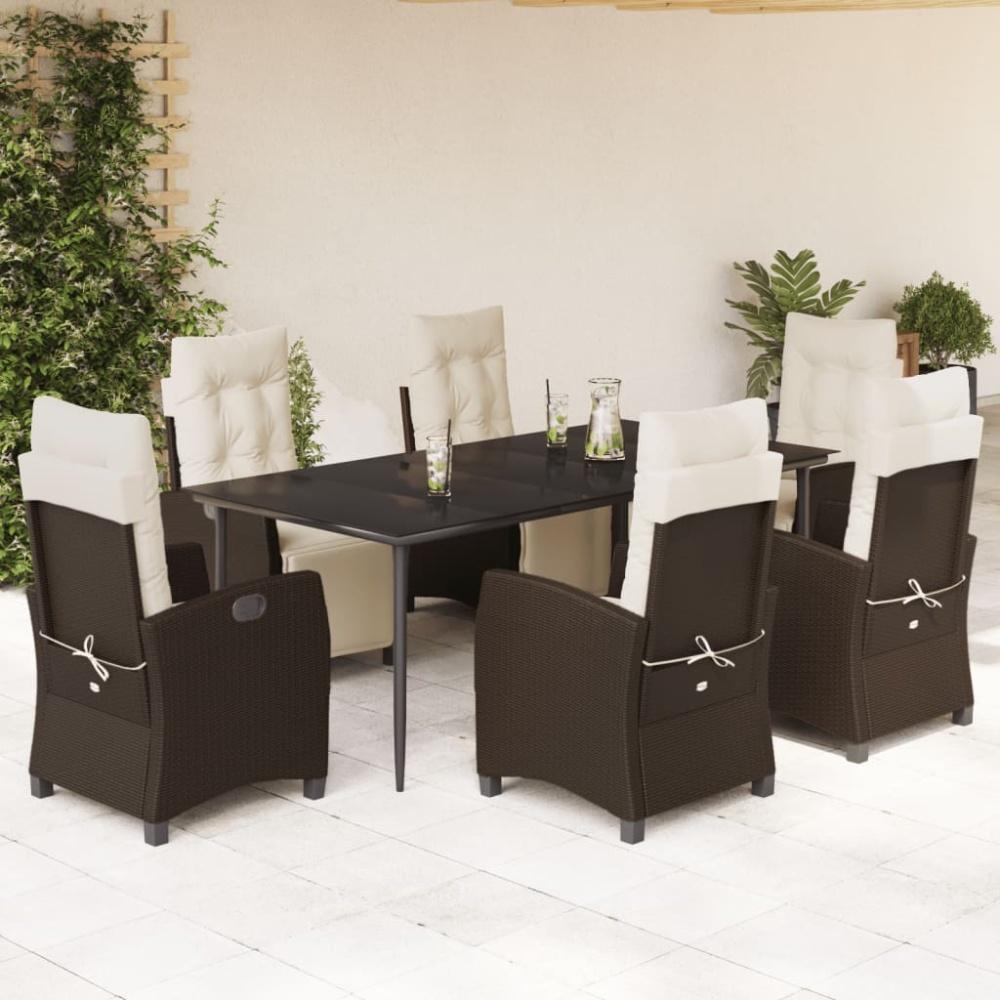 vidaXL 7-tlg. Garten-Essgruppe mit Kissen Braun Poly Rattan Bild 1