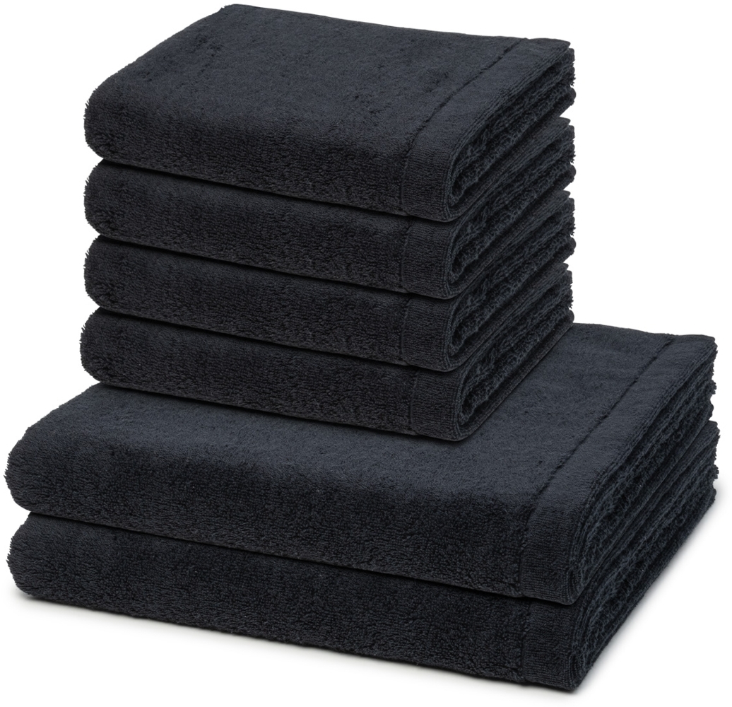 Cawö Lifestyle 6 tlg. Frottier-Set - 4 X Handtuch (50 X 100cm), 2 X Duschtuch (70 X 140cm) - 520 g/m2 - Schwarz Bild 1