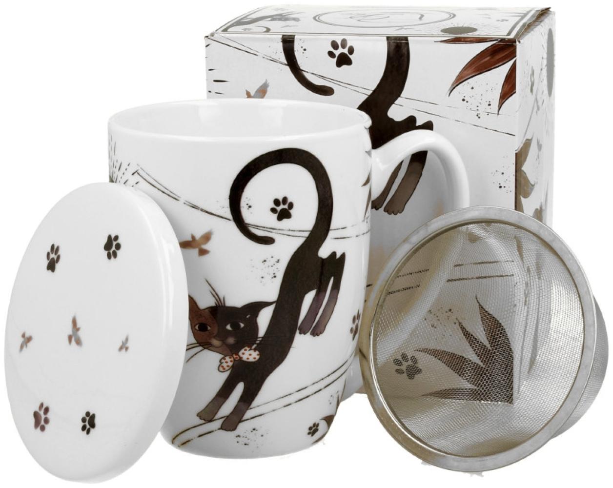 DUO ANIMALS Becher 380 ml CHARMING CATS mit Teesieb, New Bone China Porzellan Bild 1