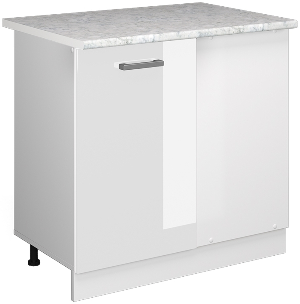 Vicco Eckunterschrank Weiß Hochglanz 86 cm, AP Marmor, R-Line Bild 1