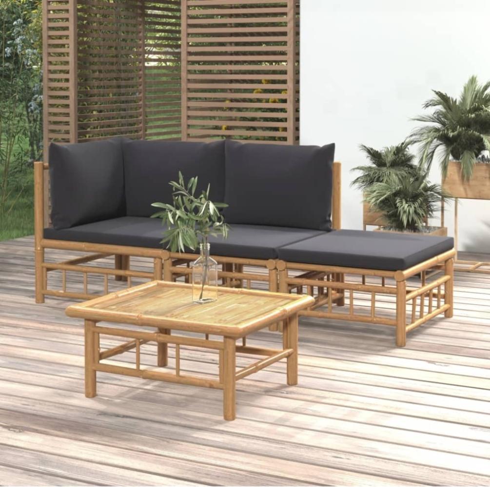 vidaXL 4-tlg. Garten-Lounge-Set mit Dunkelgrauen Kissen Bambus 3155208 Bild 1