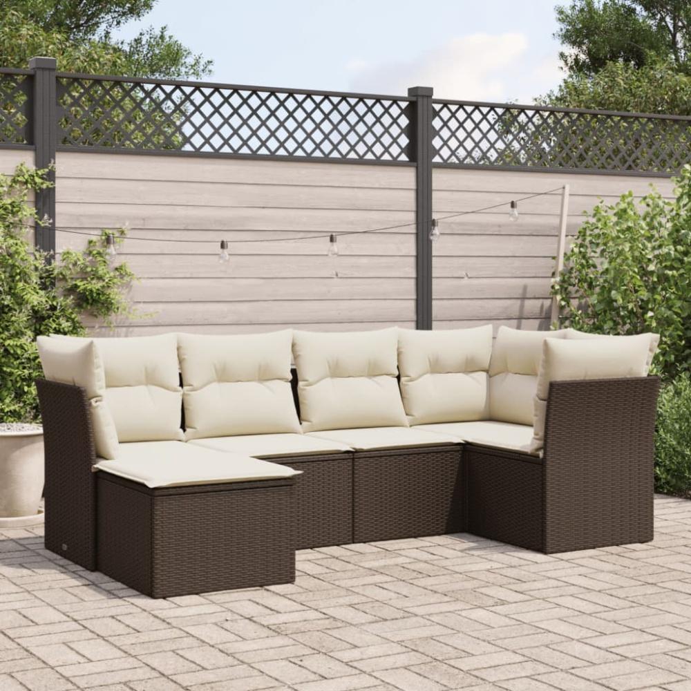 vidaXL 6-tlg. Garten-Sofagarnitur mit Kissen Braun Poly Rattan 3217953 Bild 1