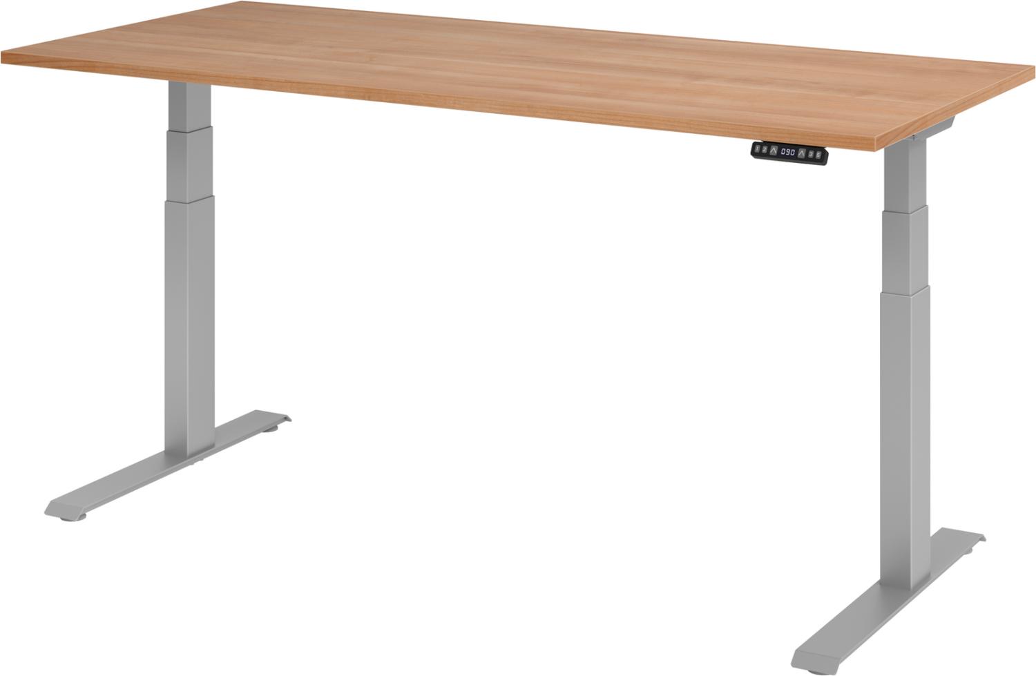 bümö elektrisch höhenverstellbarer Schreibtisch 180x80 cm in Nussbaum, Gestell silber mit Memory-Steuerung, elektrischer Bürotisch höhenverstellbar Gaming Tisch, XDKB19-N-S Bild 1