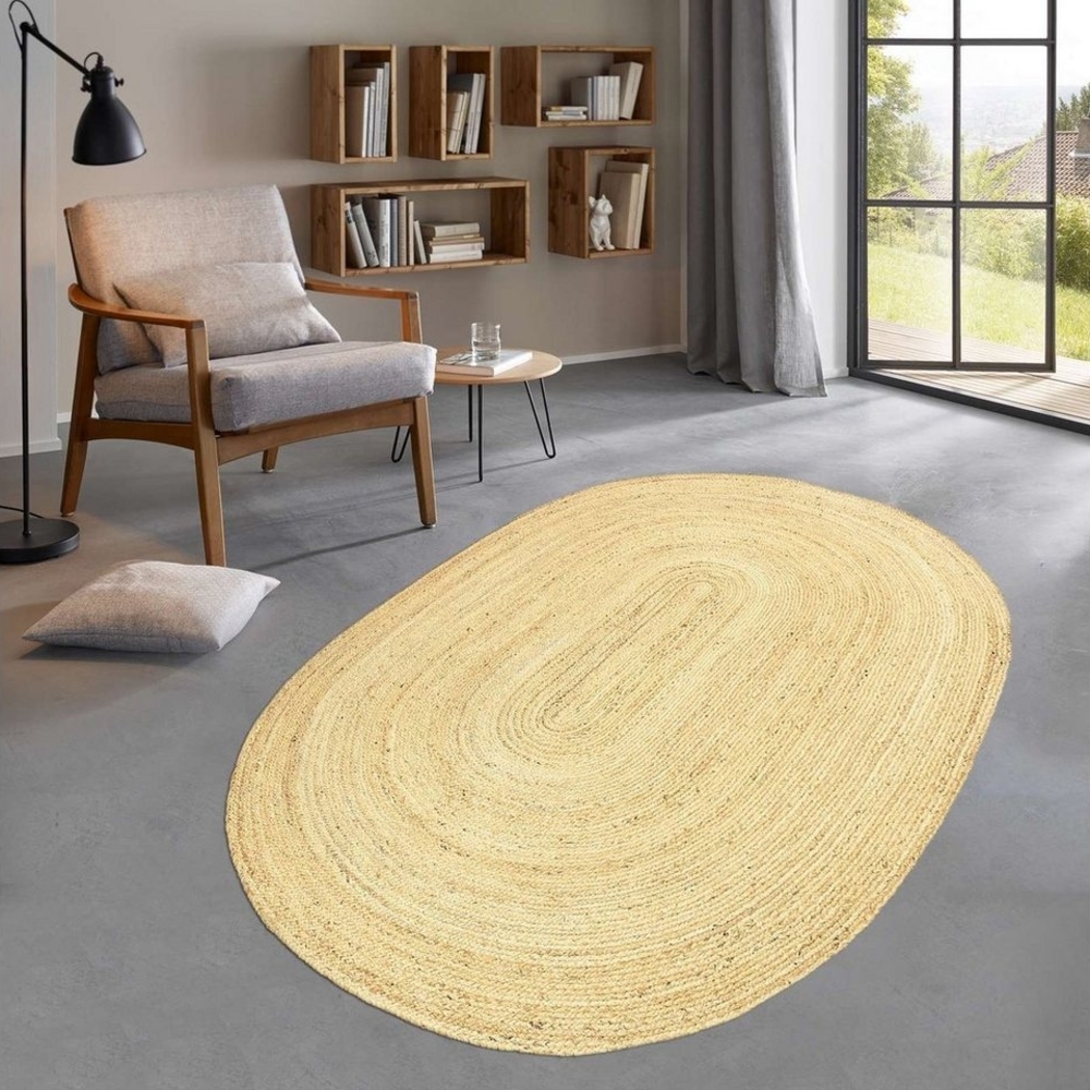 TaraCarpet Teppich Jute Teppich Mani natur oval Flachgewebe Boho Modern, oval, Höhe: 5 mm, Sisal optik oval natur Wohnzimmer Flur 100x150 cm oval Bild 1