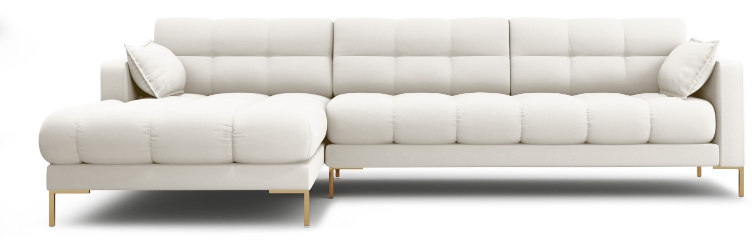 Micadoni Ecksofa Mamaia 5-Sitzer Links Strukturierter Stoff Neve Helles Beige goldene Beine Bild 1