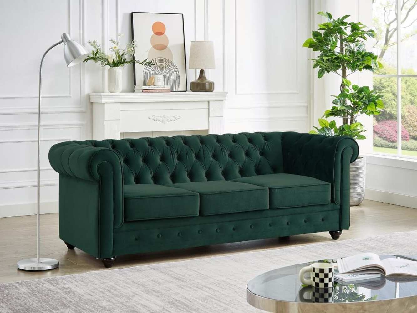 Vente-unique - Sofa 3-Sitzer - Samt - Grün - CHESTERFIELD Bild 1