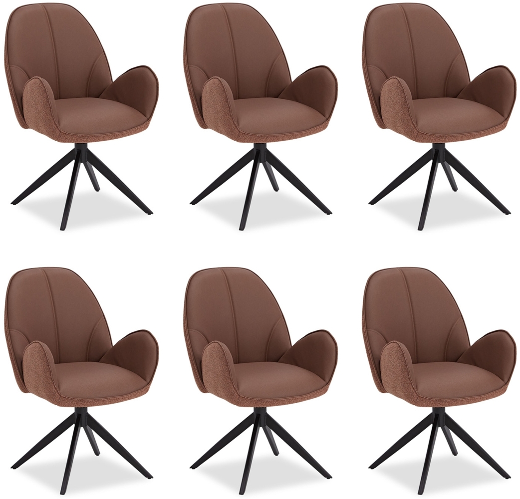 Esszimmerstühle Drehbar 6 Stühle für den Esstisch Küchenstühle mit Armlehne Bouclé Leder Braun Polsterstühle Sessel Bild 1
