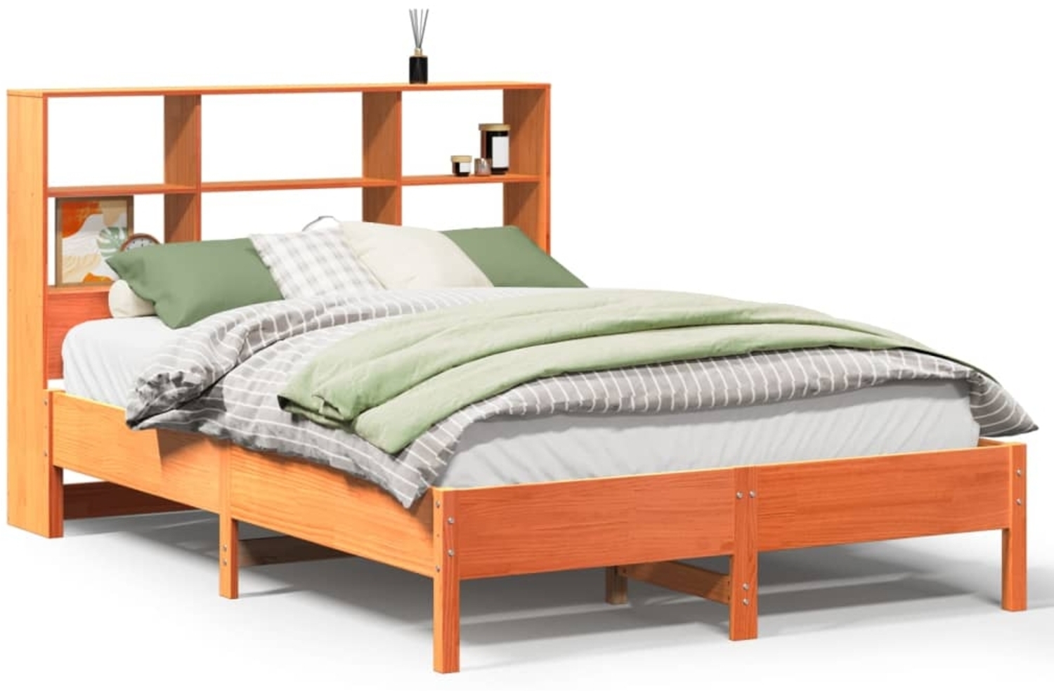 vidaXL Massivholzbett mit Regal ohne Matratze Wachsbraun 120x190 cm 3322890 Bild 1