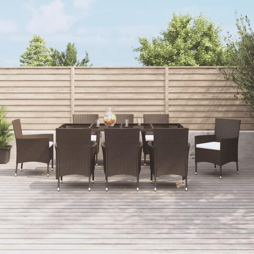 vidaXL 9-tlg. Garten-Essgruppe mit Kissen Braun Poly Rattan 3187313 Bild 1