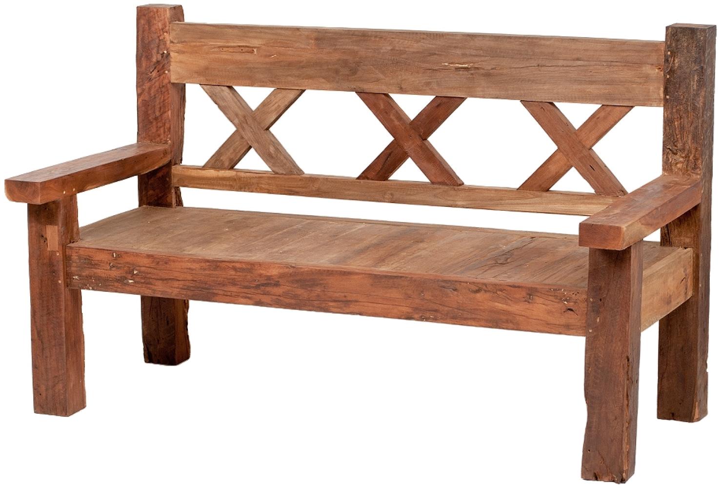 Teak Sitzbank CROSS ca. L160cm Natural Holzbank Bank Handarbeit Rustikal Bild 1