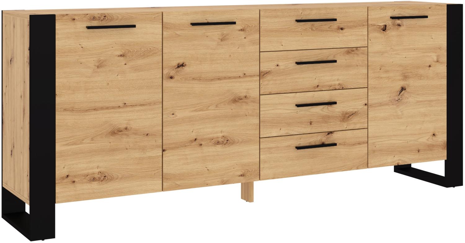 Domando Sideboard Carrara M3 Modern Breite 197cm, Kufenoptik in Artisan Eiche und Schwarz Matt Bild 1