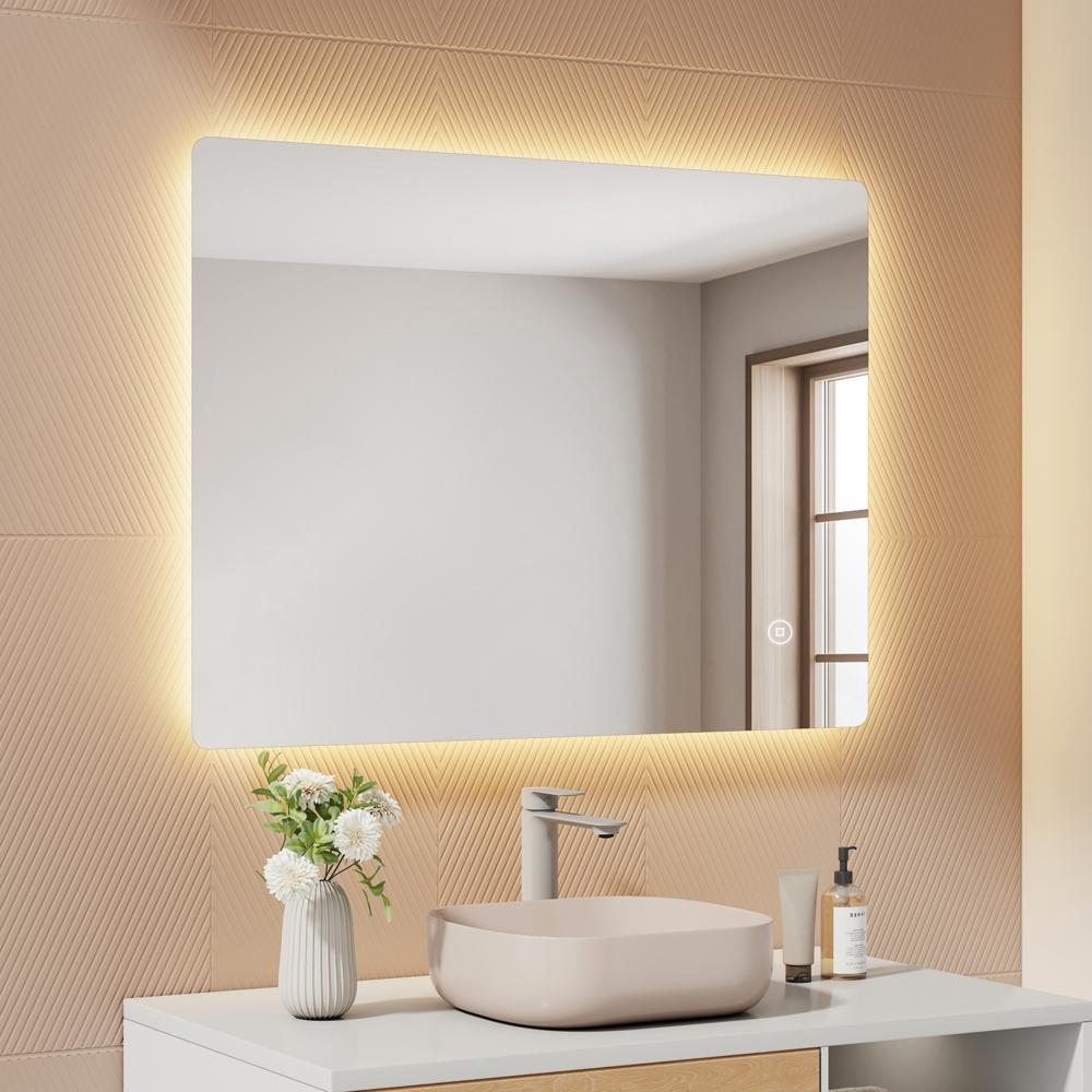 EMKE Badspiegel mit LED Beleuchtung Kaltweiß/Warmweiß/Neutralweiß Dimmbar 80x60cm Wandspiegel Bild 1