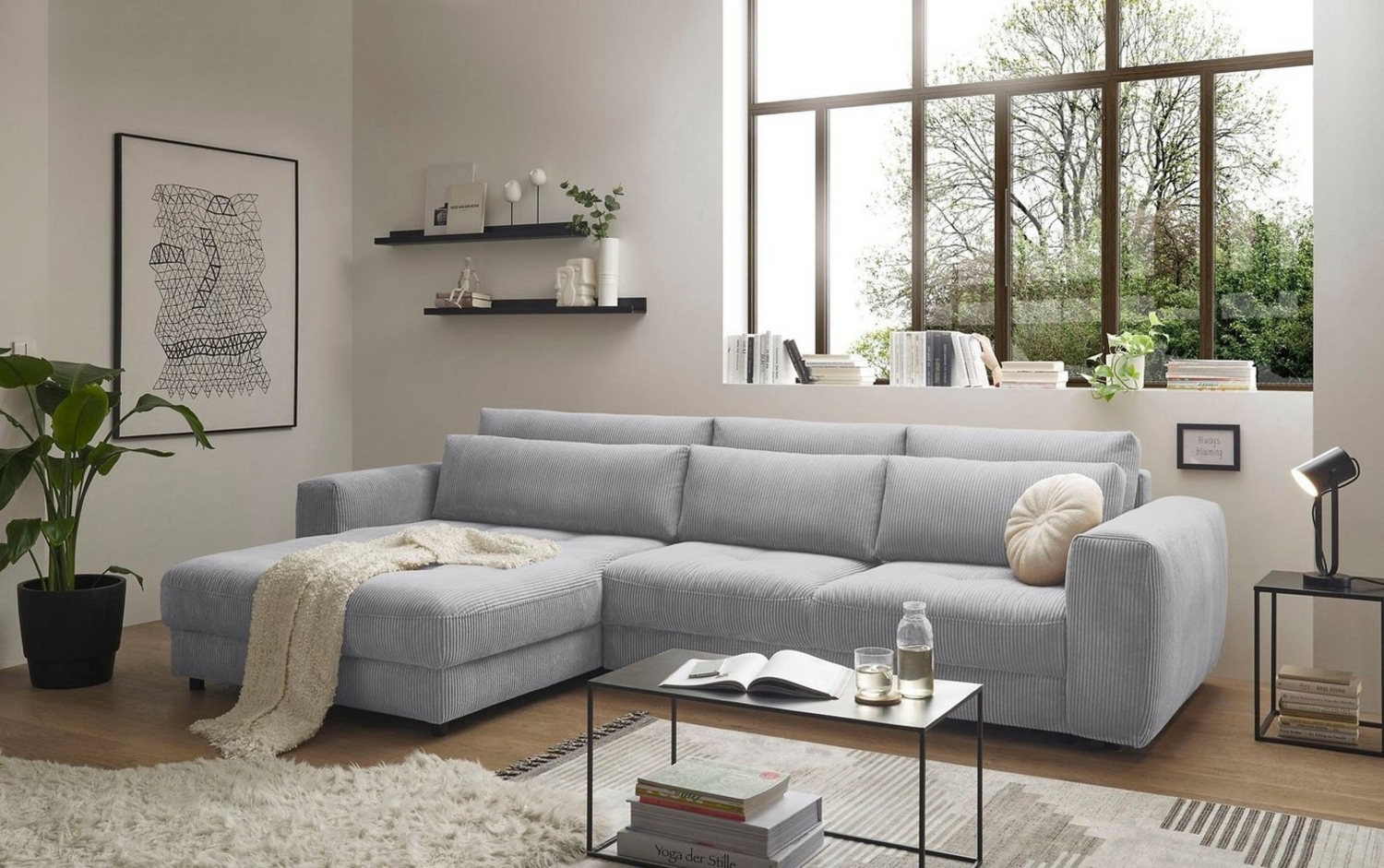 BARURA Ecksofa in Cord-Optik, Dove - Moderne Eckcouch in L-Form mit großer Liegefläche - 333 x 90 (74) х 194 cm (B/H/T) Bild 1