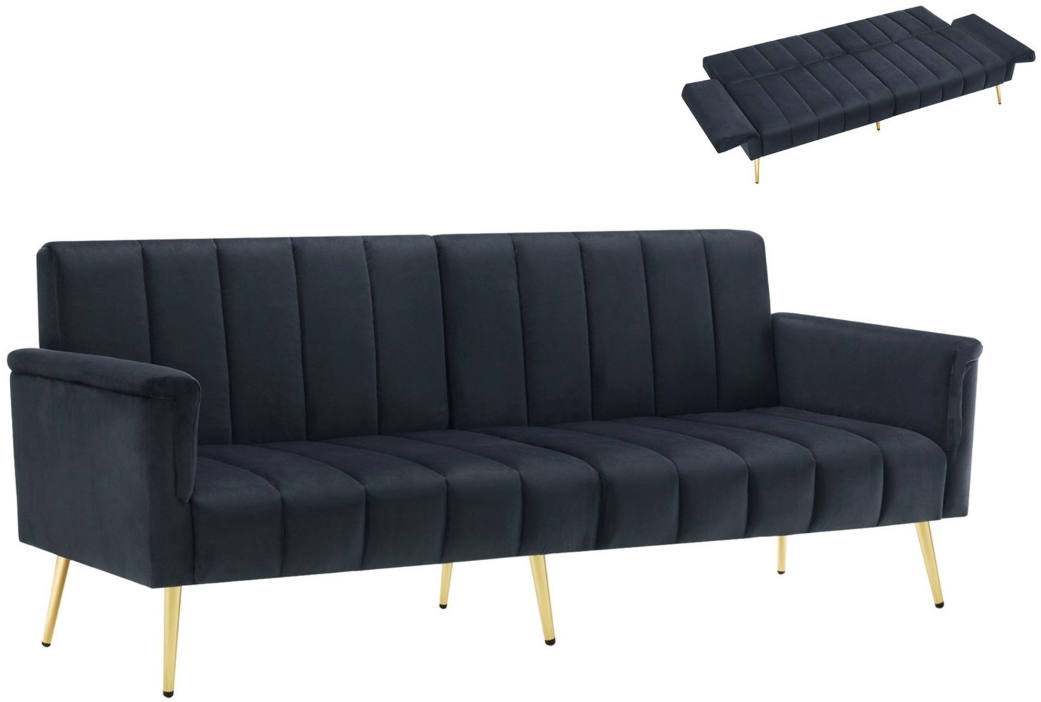 SeedWave Schlafsofa 3-Sitzer Sofa mit Schlaffunktion, Samt-Klappsofa,kleines Schlafsofa, fünffach winkelverstellbare Rückenlehne und Armlehne Bild 1