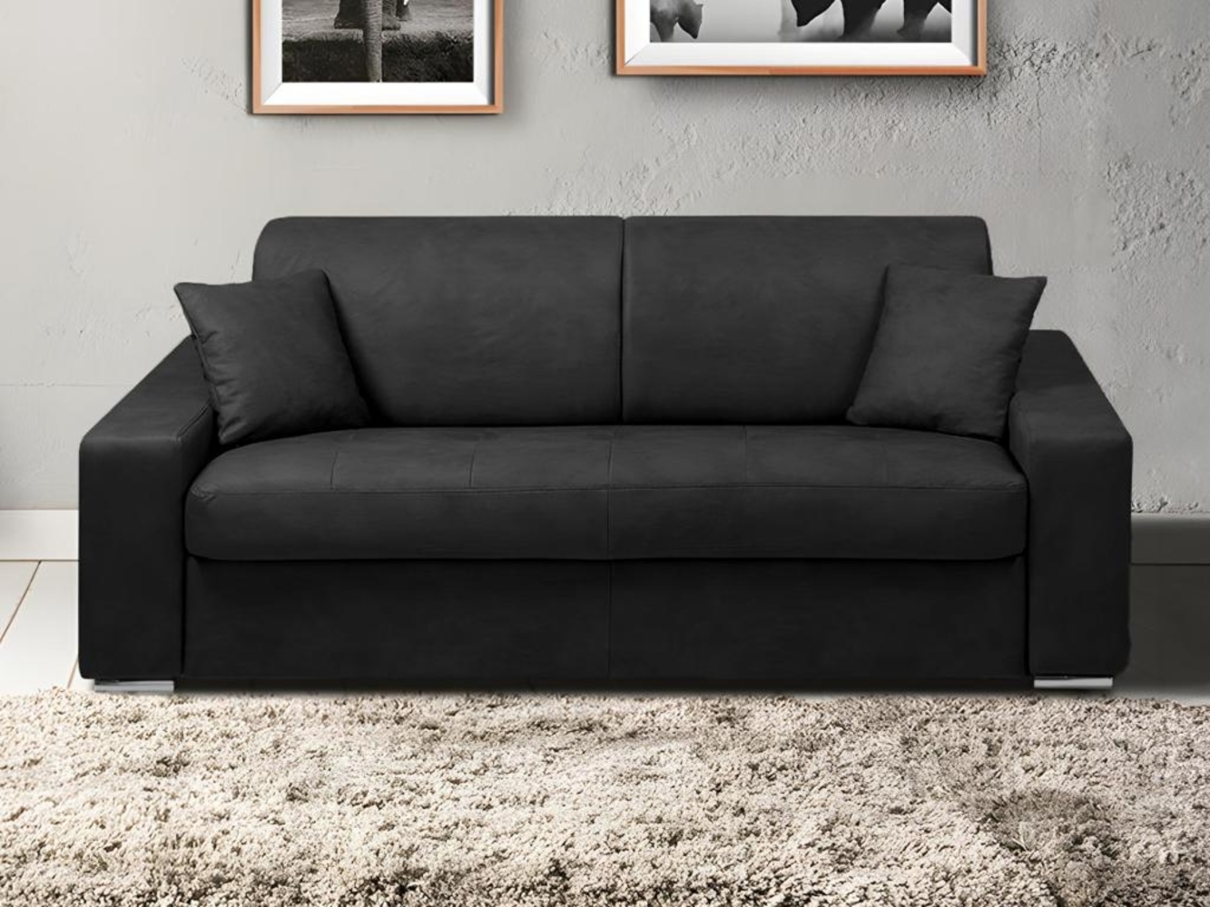 Vente-unique - Schlafsofa 3-Sitzer - Liegefläche mit Lattenrost mit breiten Latten: 140 cm - Matratze: 18 cm - Kunstleder - Schwarz - EMIR Bild 1