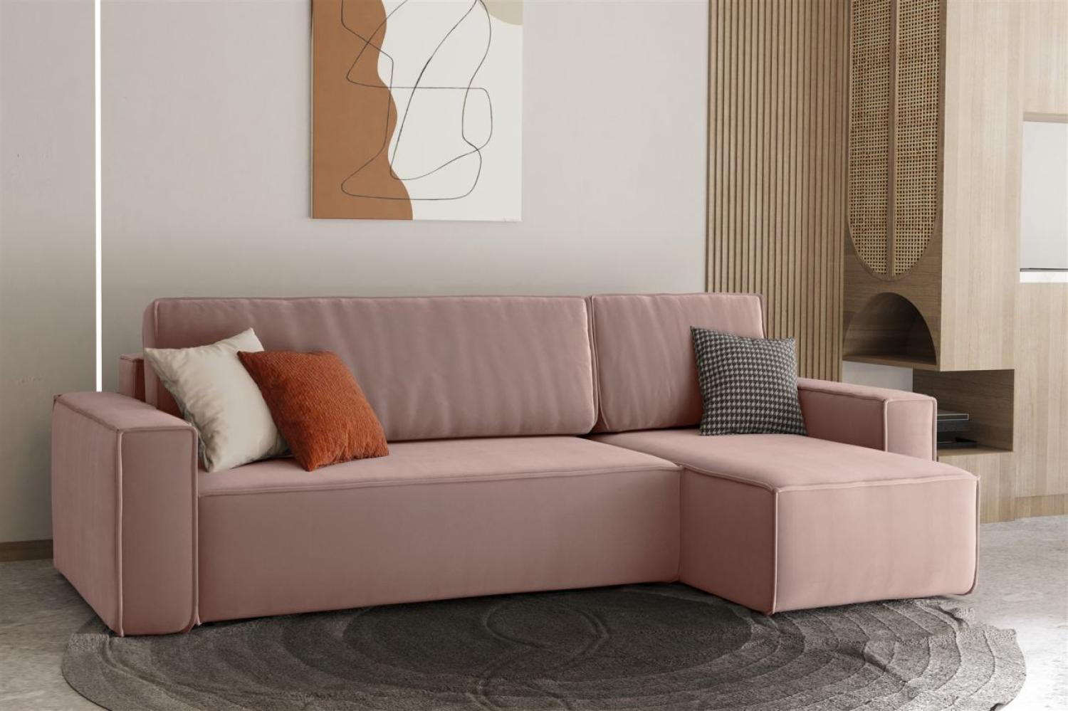 Ecksofa Schlafsofa Sofa MARIS Stoff Rose Ottomane Rechts Bild 1