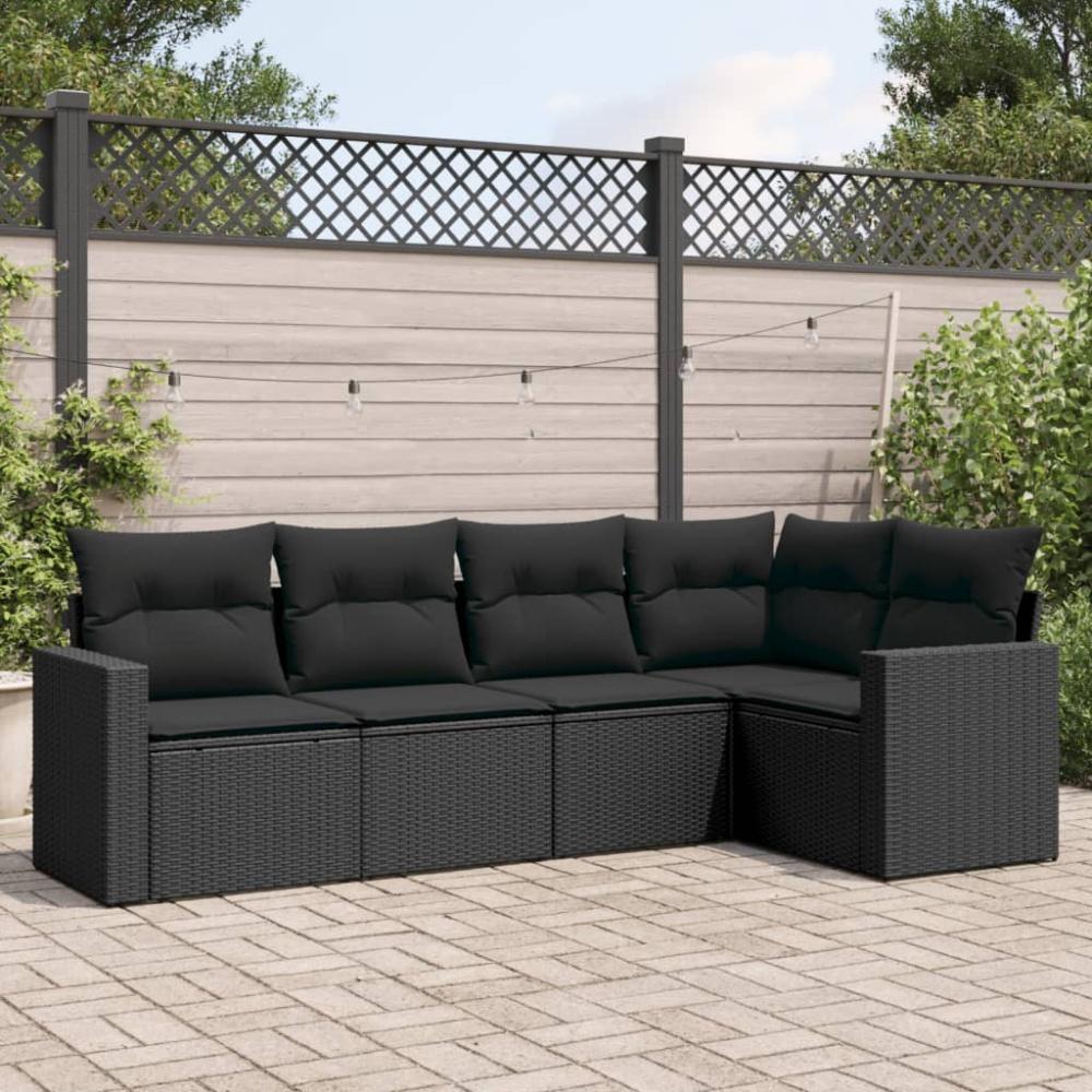 vidaXL 5-tlg. Garten-Sofagarnitur mit Kissen Schwarz Poly Rattan 3218915 Bild 1