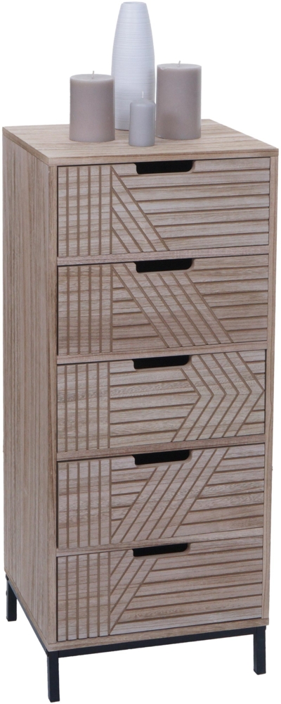 Kommode HWC-N90, Schrank Highboard, 3D-Design 5 Schubladen Holz Metall 84x35x29cm ~ natur Bild 1