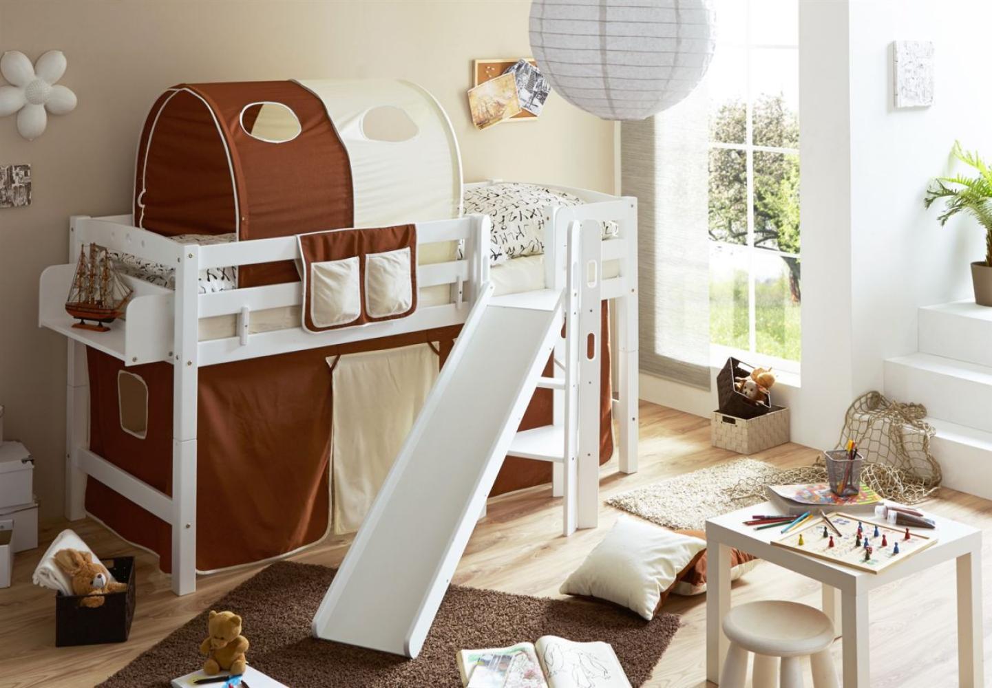 Ticaa Podestbett mit Rutsche Tino Buche Weiß - braun-beige Bild 1