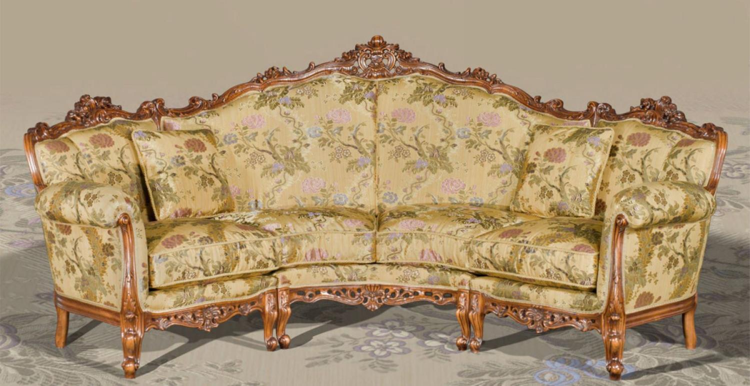 Casa Padrino Luxus Barock Sofa Beige / Mehrfarbig / Braun - Gebogenes Wohnzimmer Sofa mit elegantem Blumenmuster - Barock Wohnzimmer & Hotel Möbel - Luxus Qualität - Made in Italy Bild 1