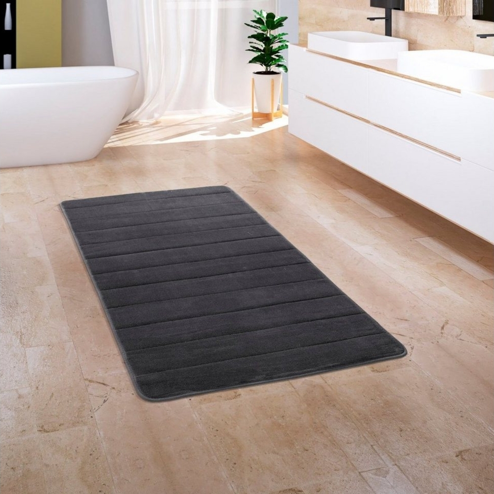 Paco Home Badematte Corby 252, Höhe 13 mm, rutschhemmend beschichtet, fußbodenheizungsgeeignet, Polyester, rechteckig, Badteppich, gestreift, Hoch-Tief Effekt, Memory-Foam Effekt Bild 1