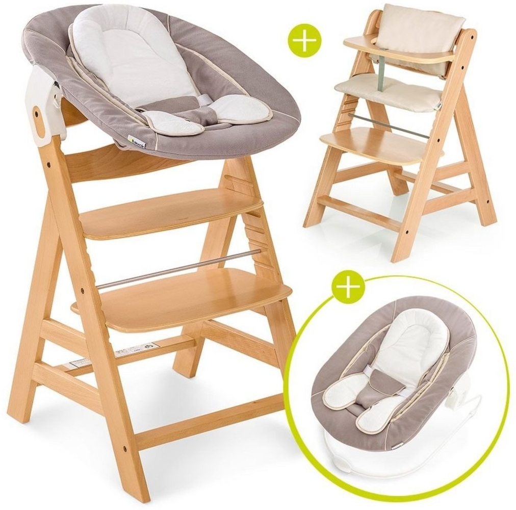 Hauck Hochstuhl Alpha Plus Natur - Newborn Set (Set, 4 St), Holz Babystuhl ab Geburt inkl. Aufsatz für Neugeborene & Sitzauflage Bild 1