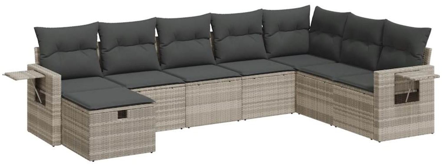 vidaXL 8-tlg. Garten-Sofagarnitur mit Kissen Hellgrau Poly Rattan 3325538 Bild 1