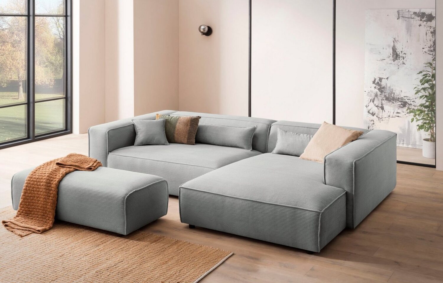 LeGer Home by Lena Gercke Polsterecke PIARA XXL, L-Form mit Schlaffunktion, Big-Sofa in Cord o. Leinenoptik, Hocker stellbar zum Schlafsofa (Krokodilverbinder), tiefe Sitzfläche Bild 1