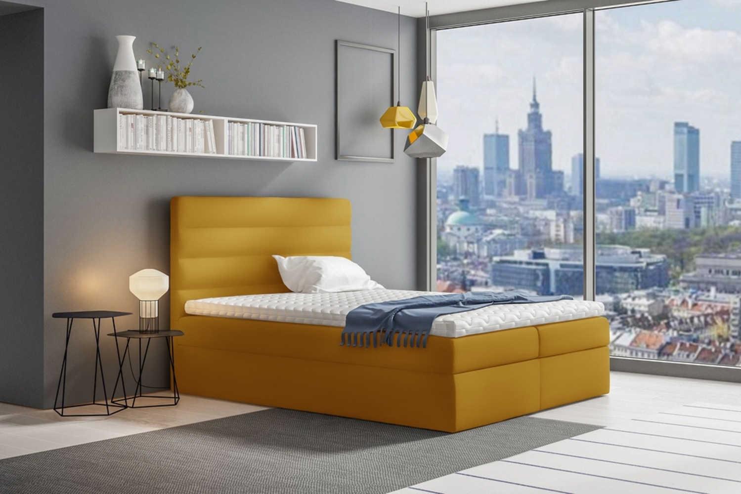 99rooms Adelasia Boxspringbett Velours MONOLITH Gelb 180x200 cm Bild 1