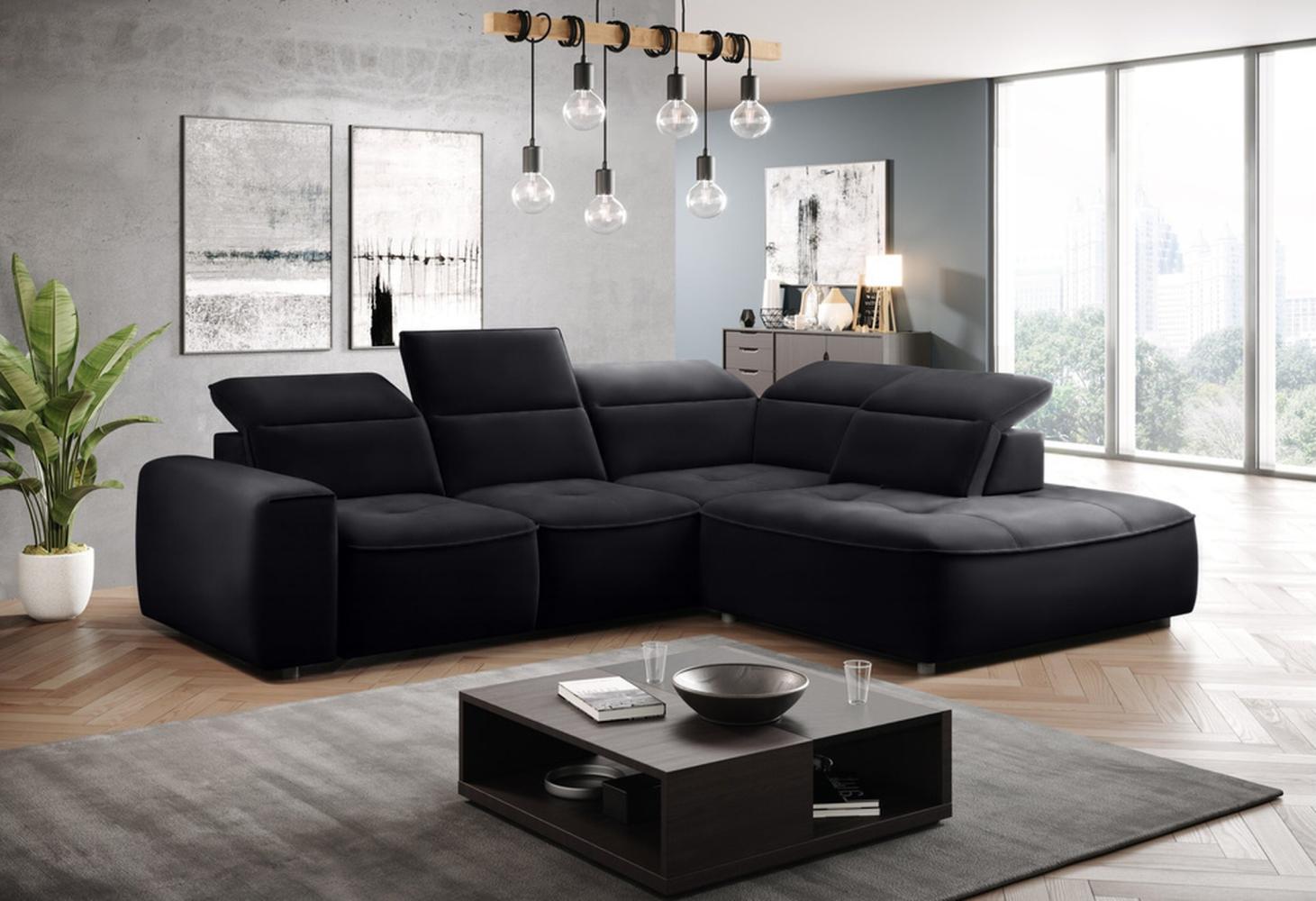 Stylefy Colton L Ecksofa Velours KRONOS Schwarz Rechts Bild 1