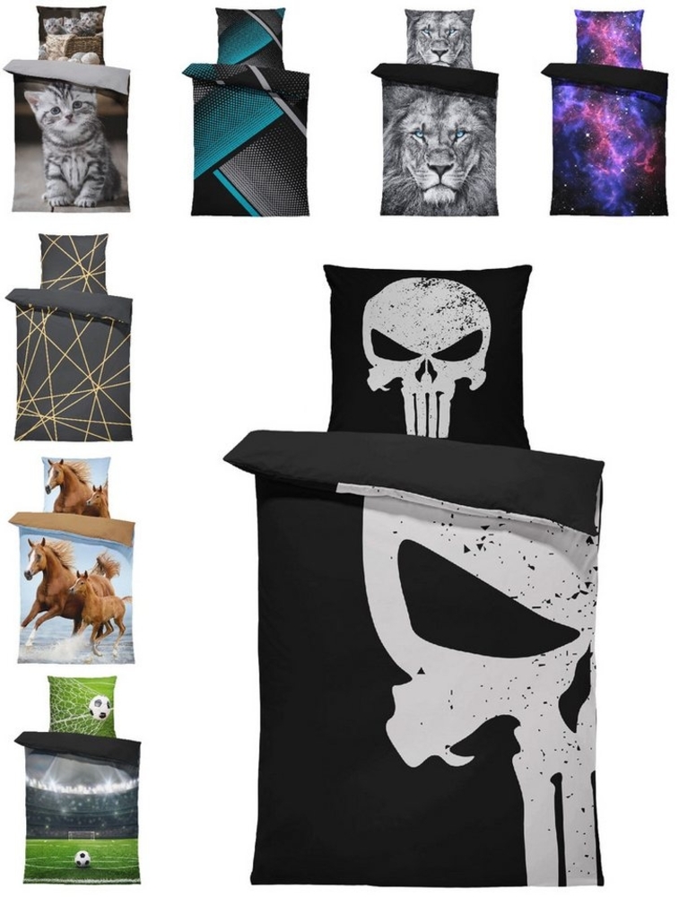 One Home Bettwäsche Fotodruck, Mikrofaser, 2 teilig, Totenkopf Muster Skull Bones, Knitterfrei Weich für Sommer und Winter Bild 1