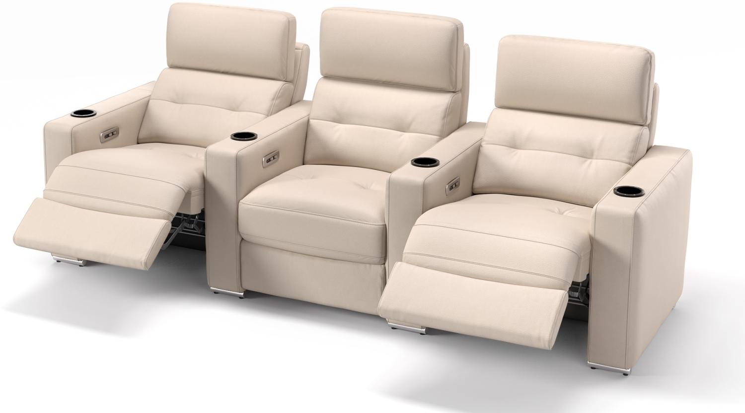 Sofanella BARI 3-Sitzer Kinosofa Ledersofa Couch in Creme Bild 1