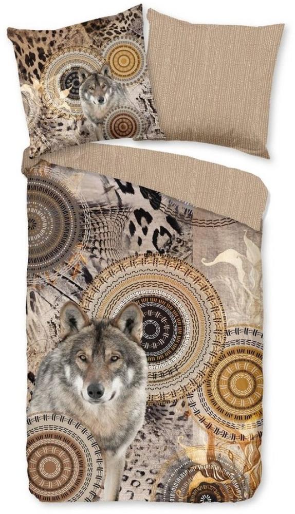 Traumschloss Bettwäsche Comfort Baumwolle, Flanell, 2 teilig, taupe und beigefarbende Mandalas mit Wolf Bild 1