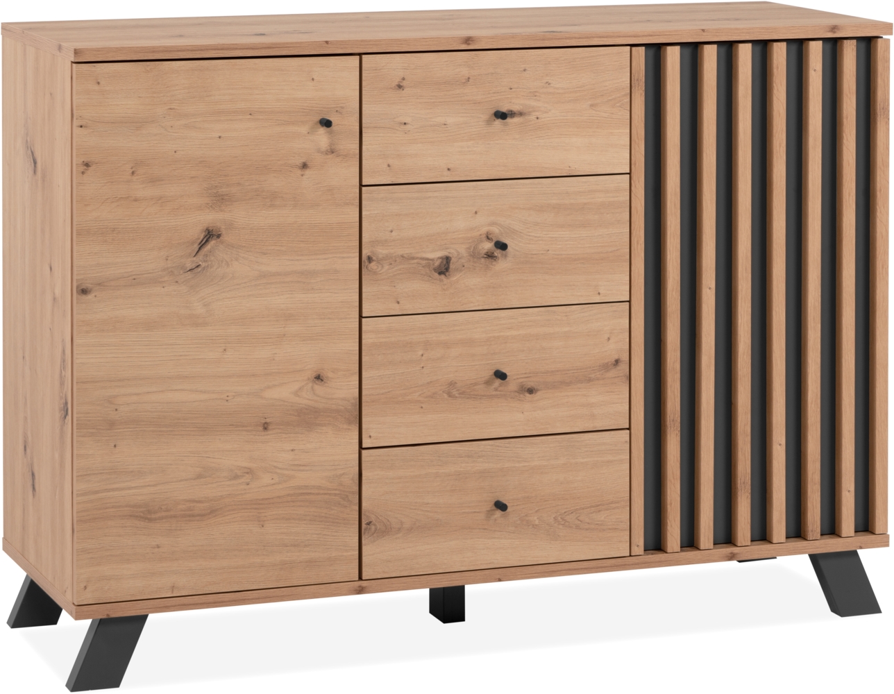 Finori Medan 01B Kommode, Dekor Artisan Oak / anthrazit | Kommode für Wohnzimmer | Maß: B x H x T ca. 118 x 85 x 40 cm | Kommode mit 2 Türen (mit je 1 Einlegeboden dahinter) und 4 Schubkästen Bild 1