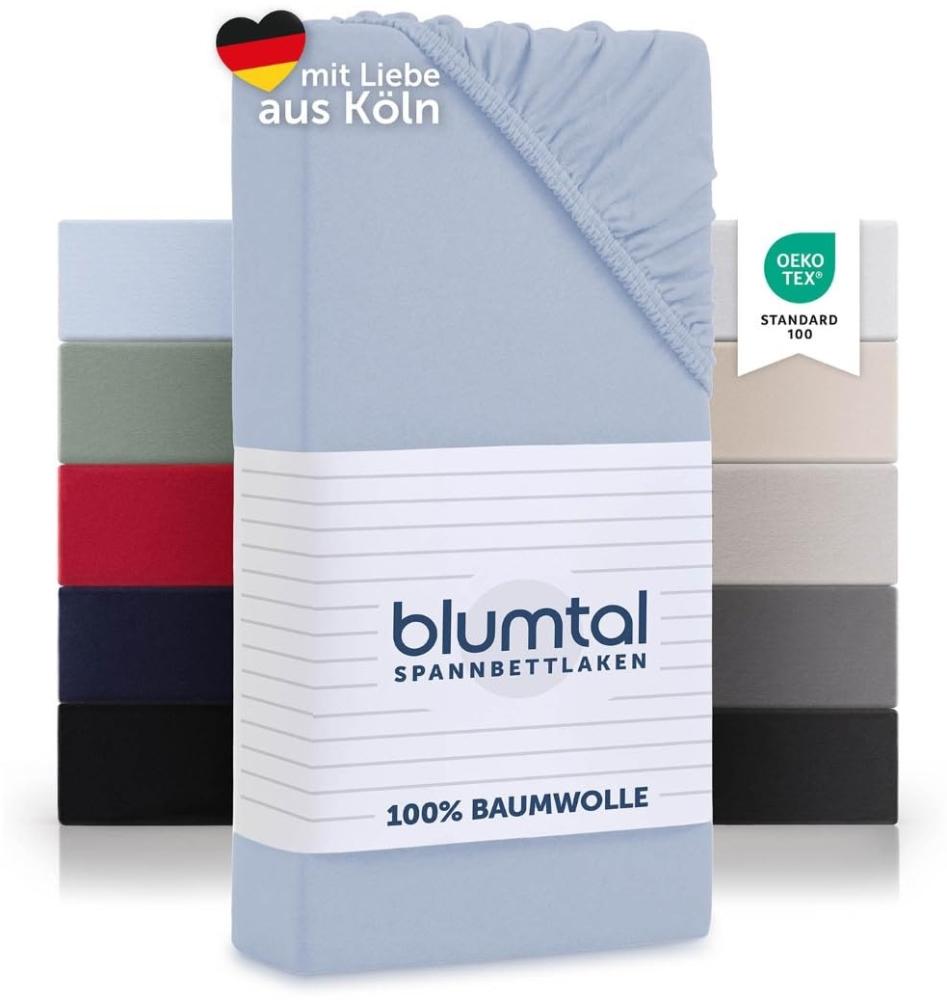 Blumtal® Baumwolle Spannbettlaken 80x160-180 cm Basics Jersey - Bettlaken 80x160 Kinder - Oeko-TEX zertifiziertes Spannbettlaken Beistellbett/Spannbettlaken Kinderbett 80x160-180 - Hellblau Bild 1