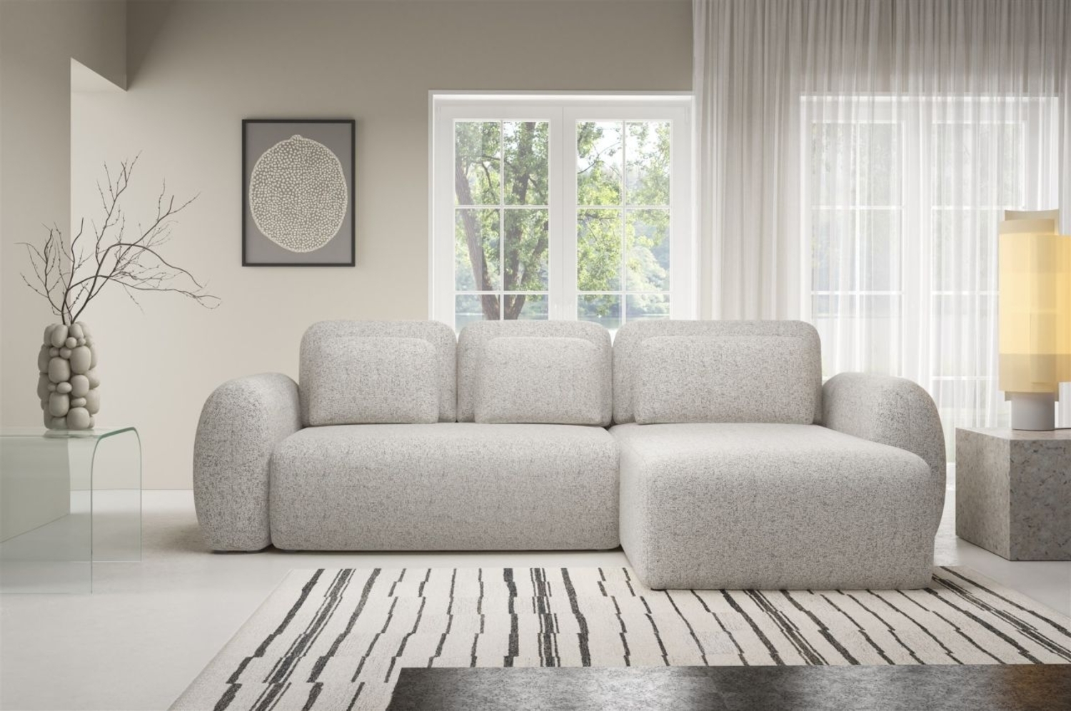 Ecksofa Schlafsofa Sofa GASTON in Stoff Puente Beige Ottomane Rechts Bild 1