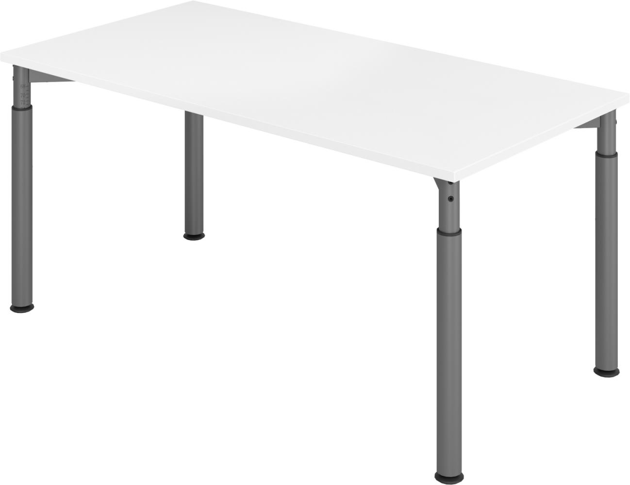 bümö höhenverstellbarer Schreibtisch 160x80 cm in weiß, Gestell graphit - PC Tisch höhenverstellbar & groß, höhenverstellbarer Tisch Büro, großer Computertisch verstellbar, Y-Serie, YS-16-W-G Bild 1